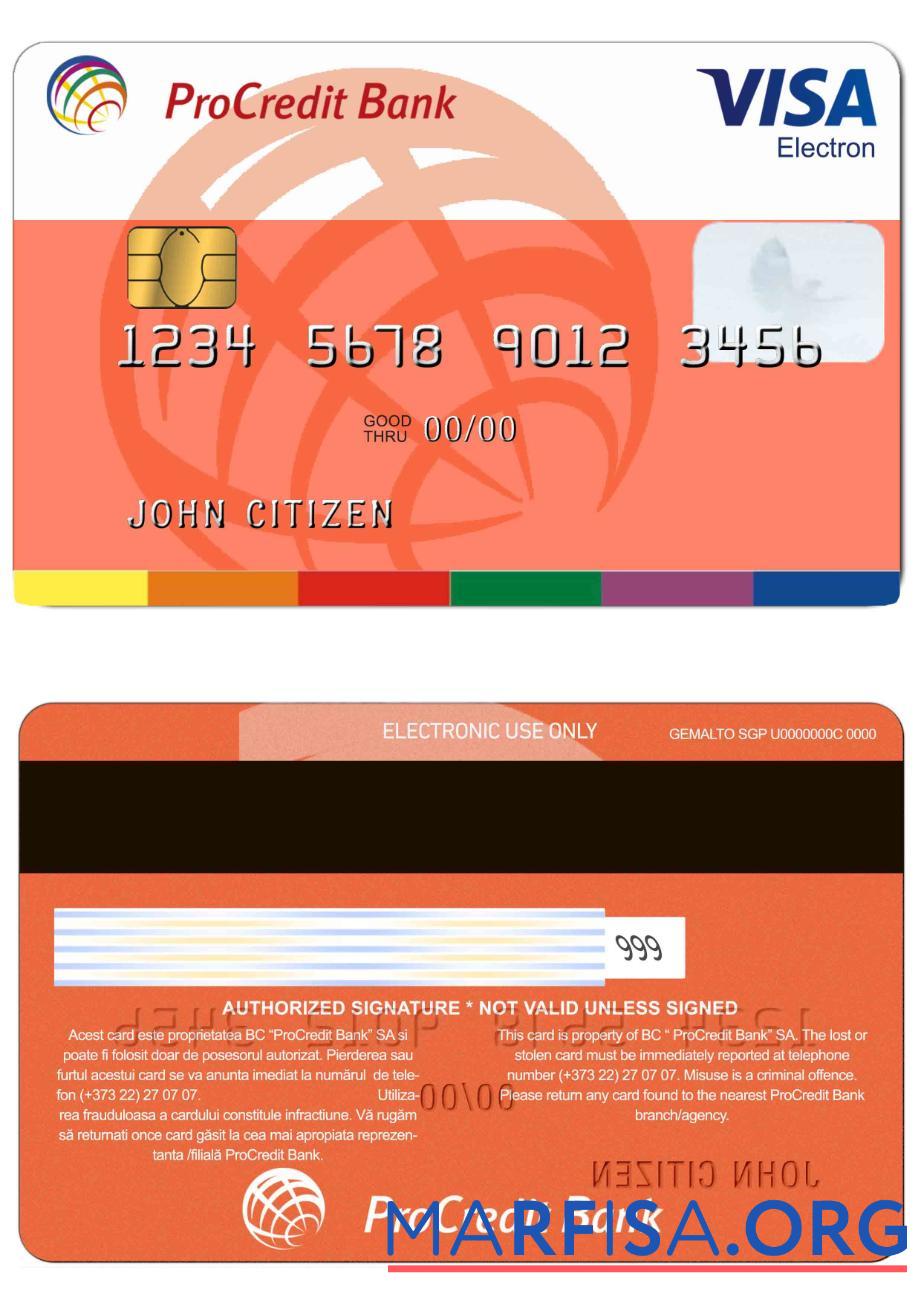 Downloadable Moldova Procredit bank visa electron credit card sample